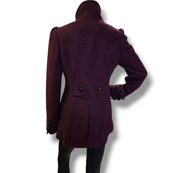 M. JULIAN Women's Wined Red Wool Blend Double Breasted Pea Coat - Picture 7 of 16